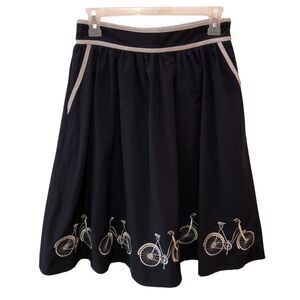 Comme Toi Womens Small Navy Blue Bicycle Embroidered Retro Style A Line Skirt S